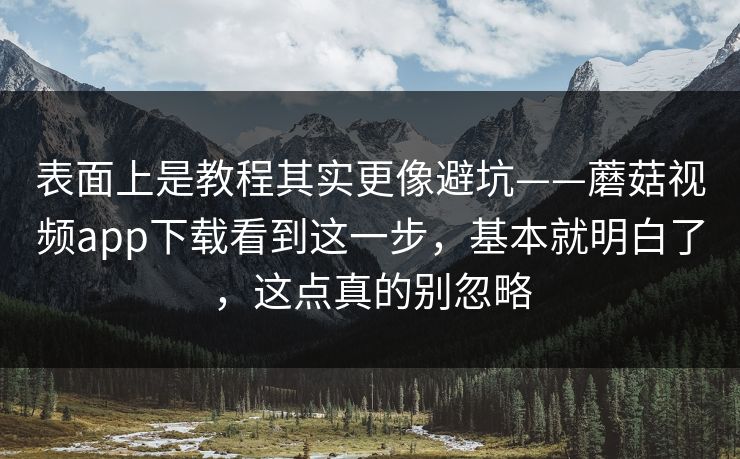 表面上是教程其实更像避坑——蘑菇视频app下载看到这一步，基本就明白了，这点真的别忽略